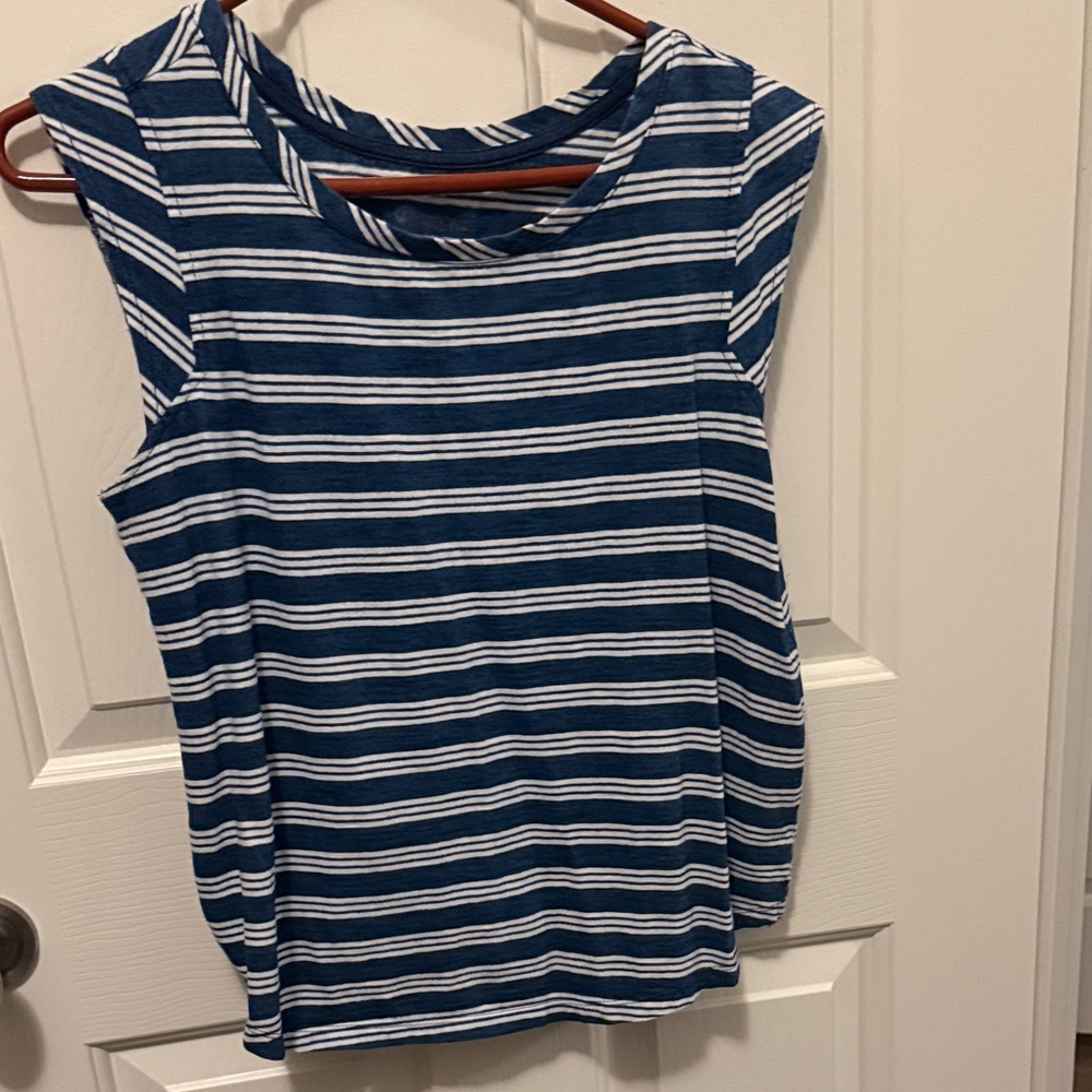 Merona Navy and White Striped cap sleeved top.